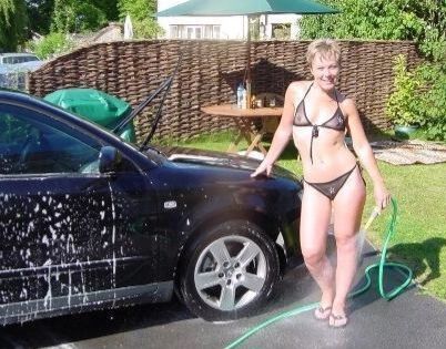 Tigerpuss washing the car 