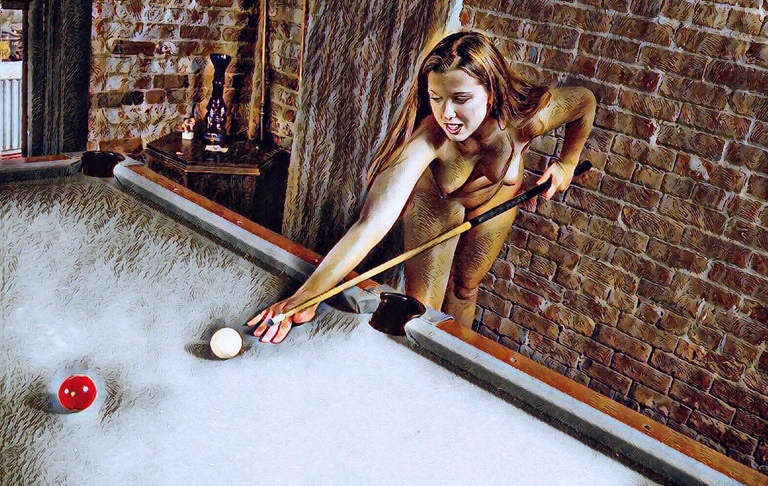 J'adore les filles nues à la table de billard