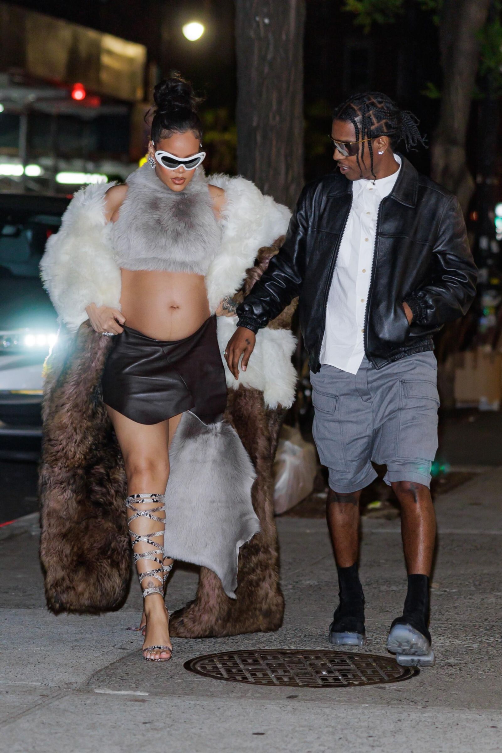 Rihanna - Shows off her bump in a fur coat 