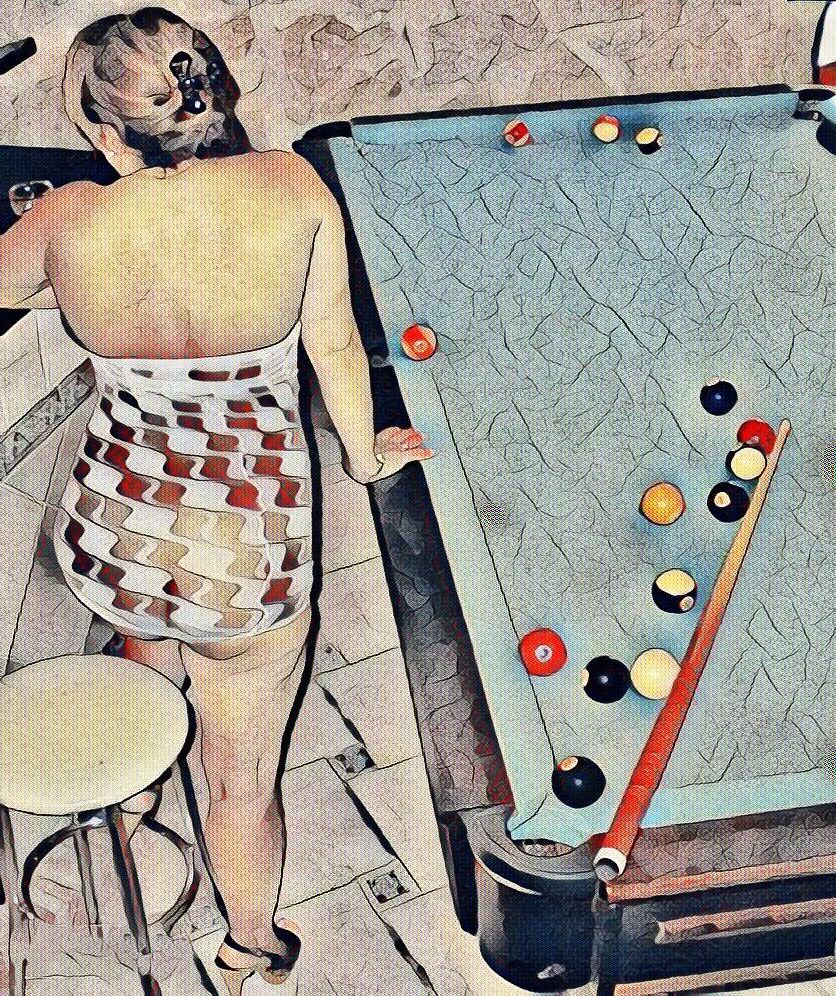 J'adore les filles nues à la table de billard