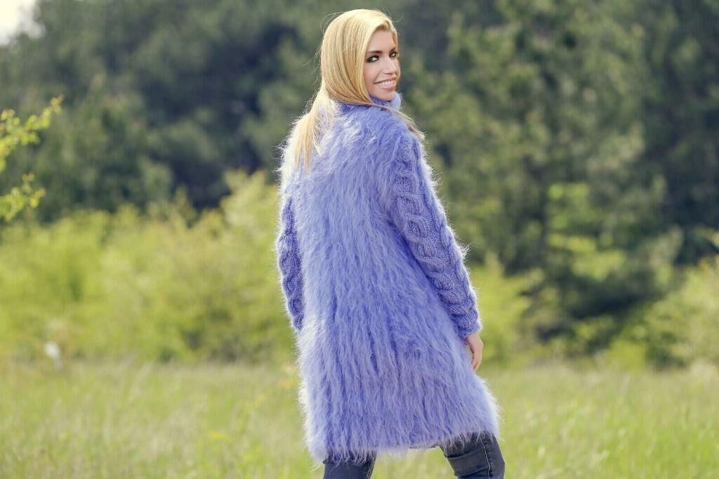 Fuzzy Mohair Sweater Kleid handgestrickte Rollkragen Fuzzy Sweat