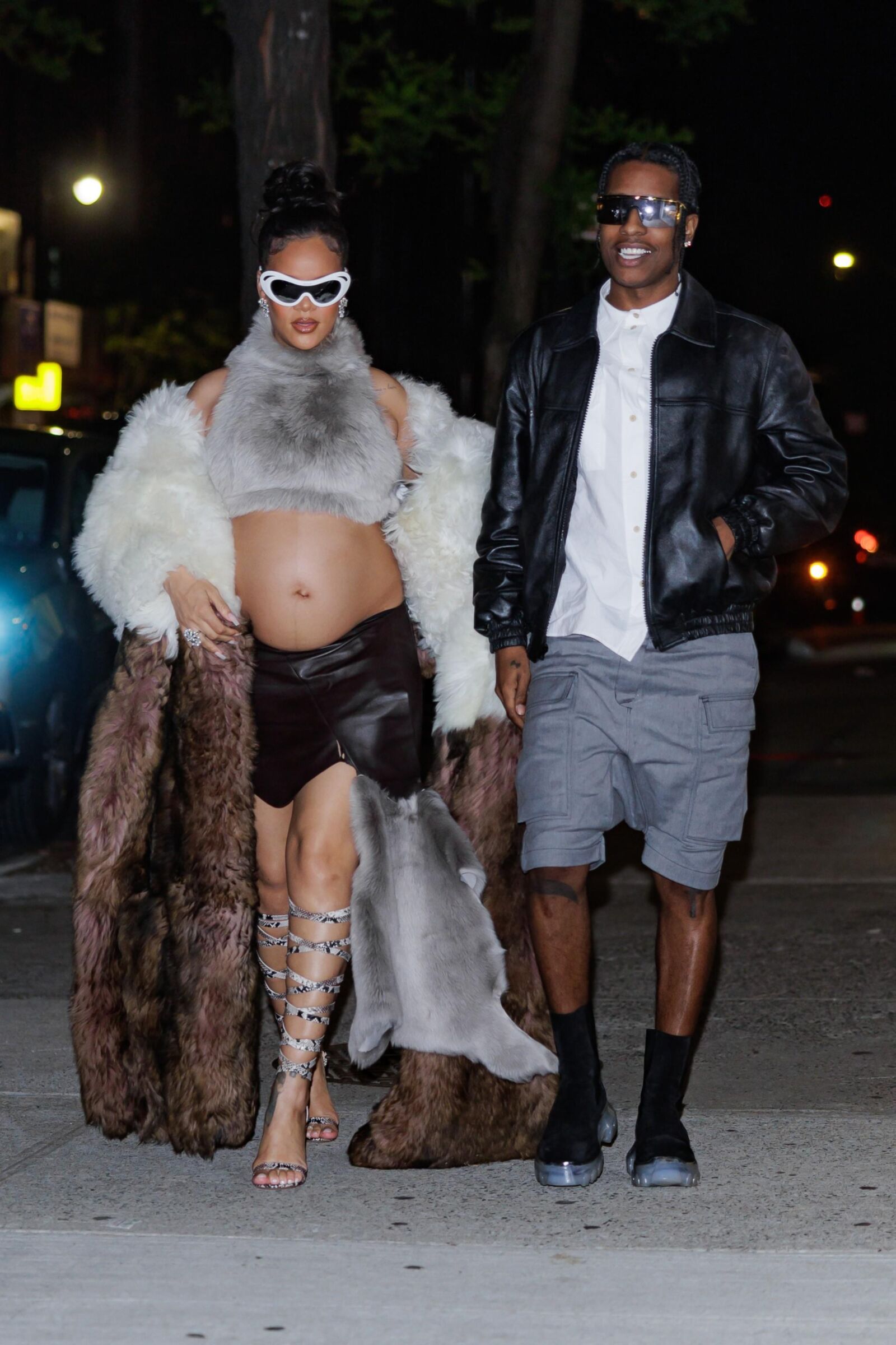 Rihanna - Shows off her bump in a fur coat 