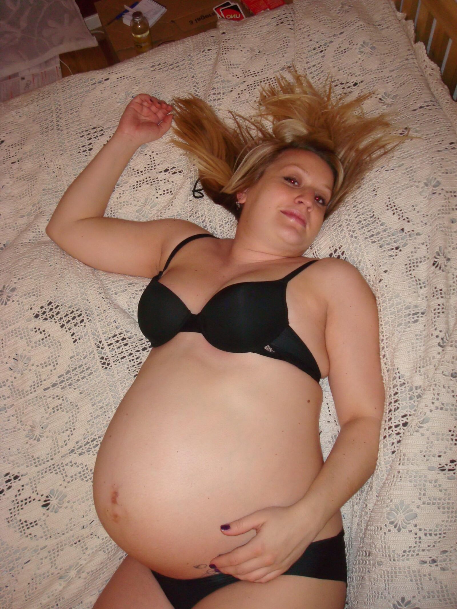 Blond MILF posing and playing - pregnant