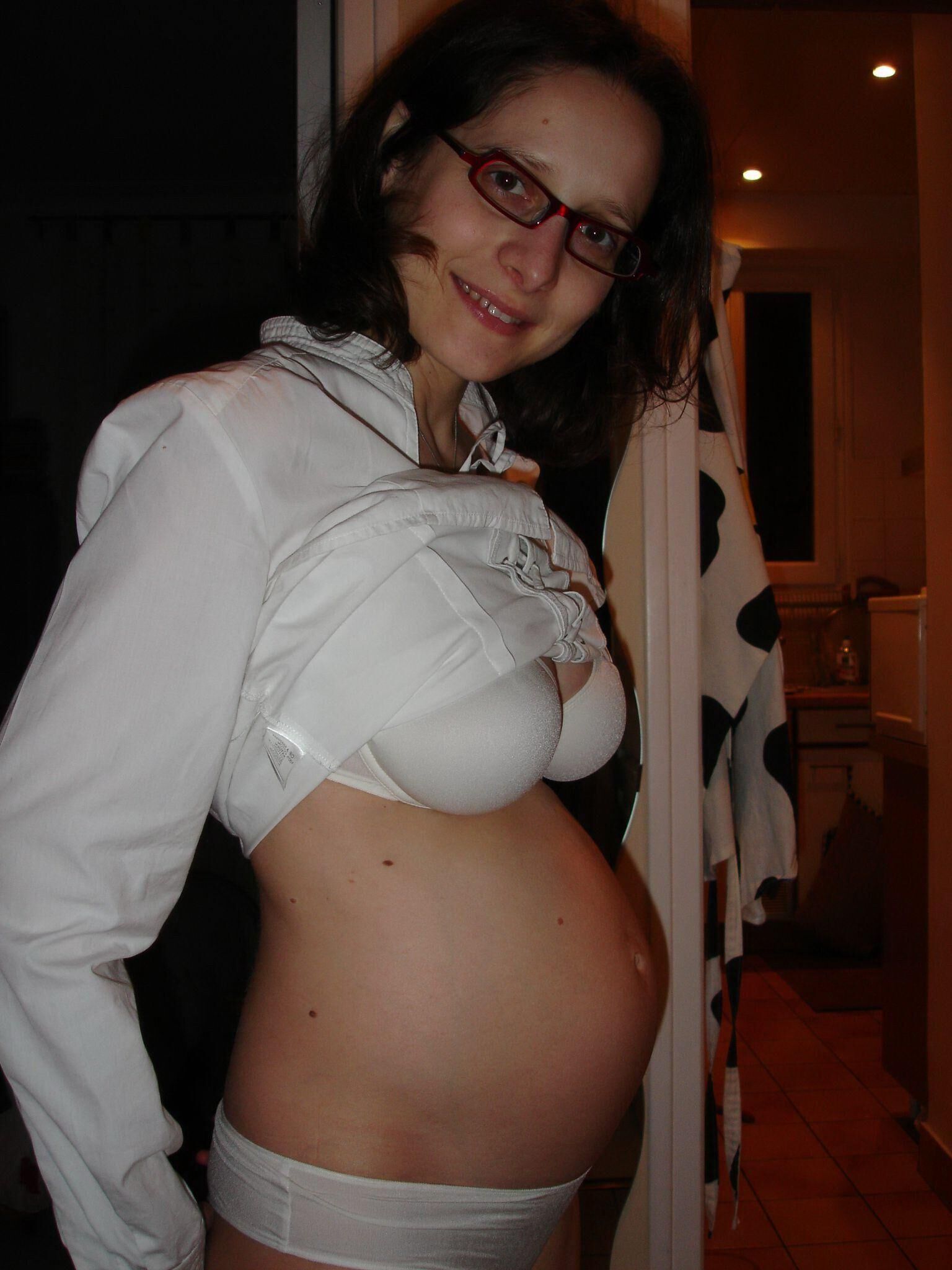 Happy French wife pregnant 