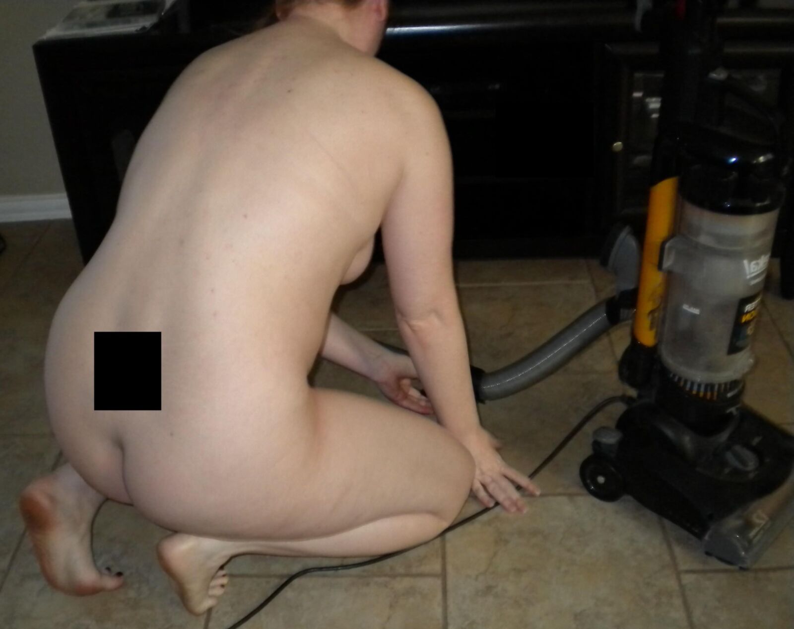 Redhead Wife 6 Months Pregnant Vacuuming 