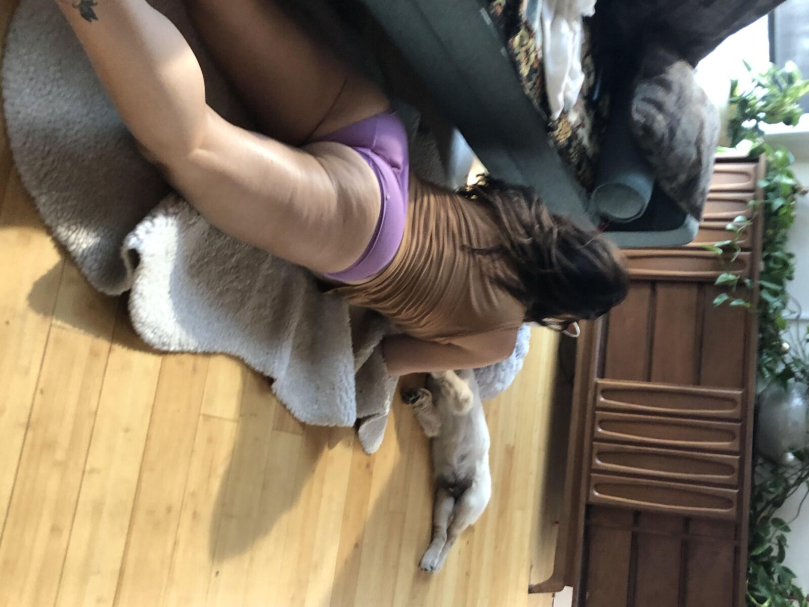 	 Just me laying around with my dogs showing off my ample ass