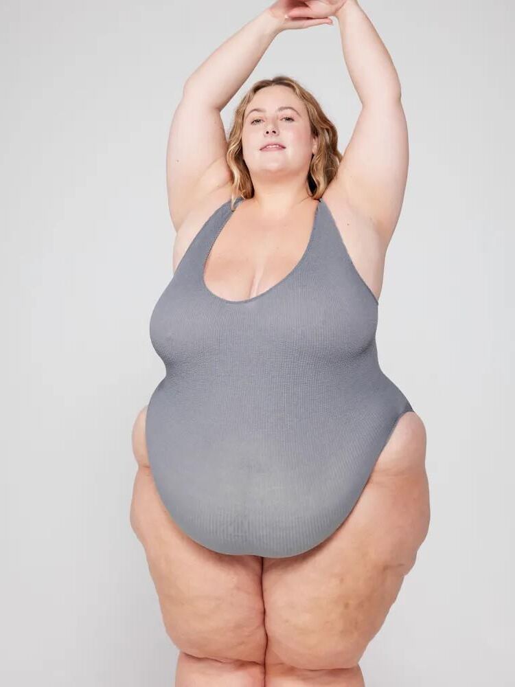 Thick BBW in Grey One Piece Swimsuit