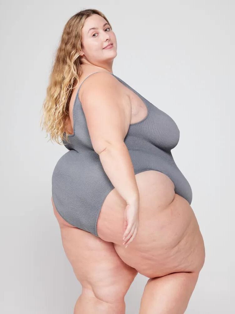 Thick BBW in Grey One Piece Swimsuit