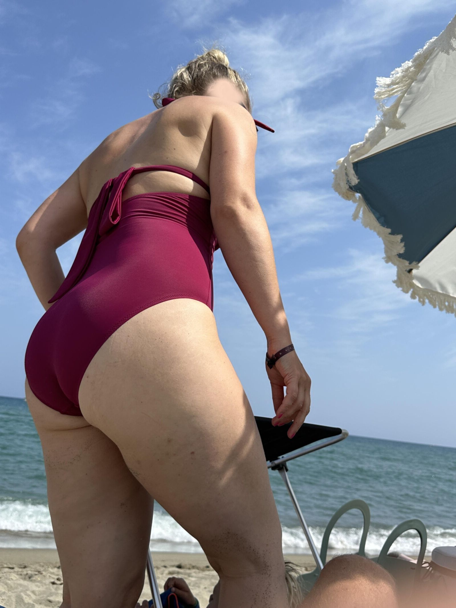 My wife showing her boobs in sexy swimsuit on holidays