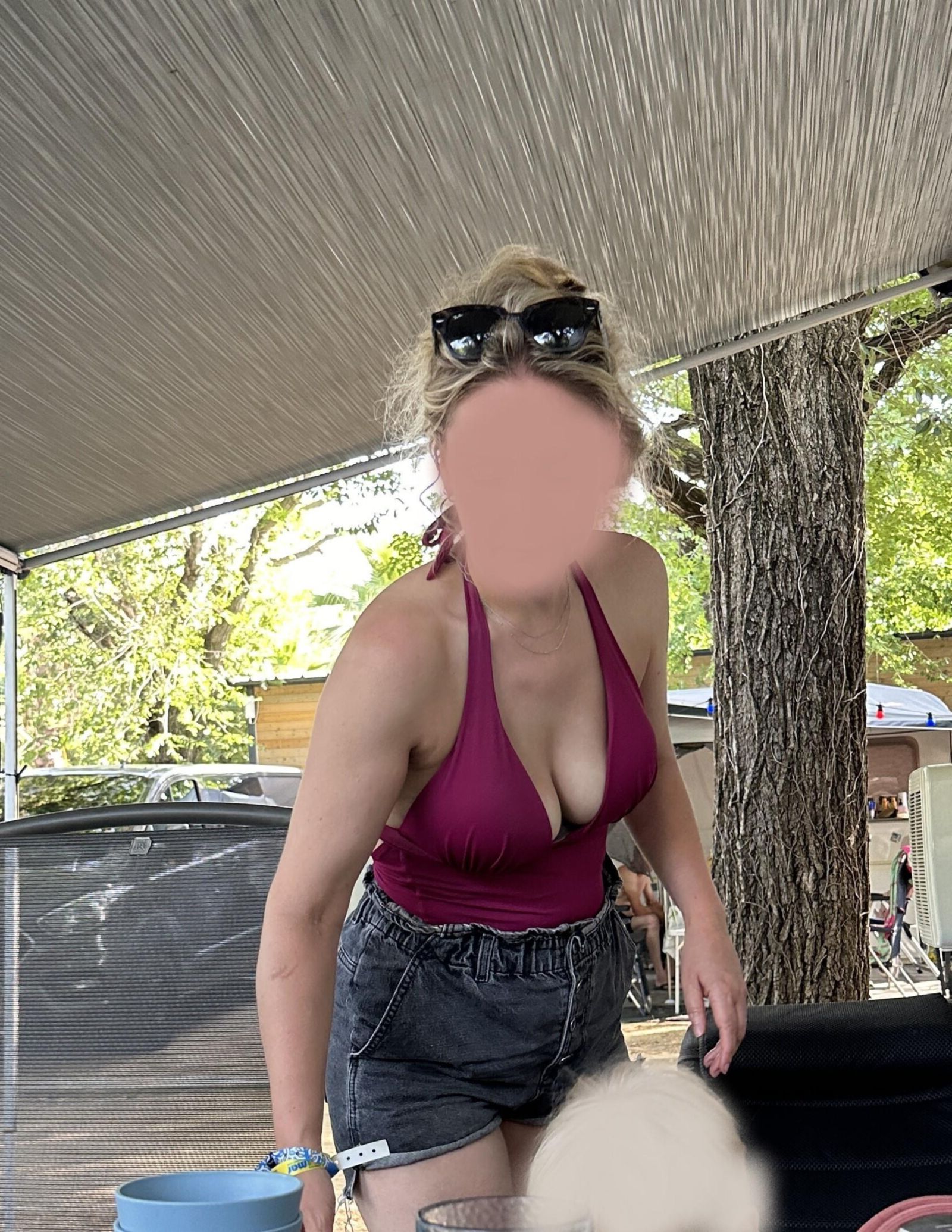 My wife showing her boobs in sexy swimsuit on holidays