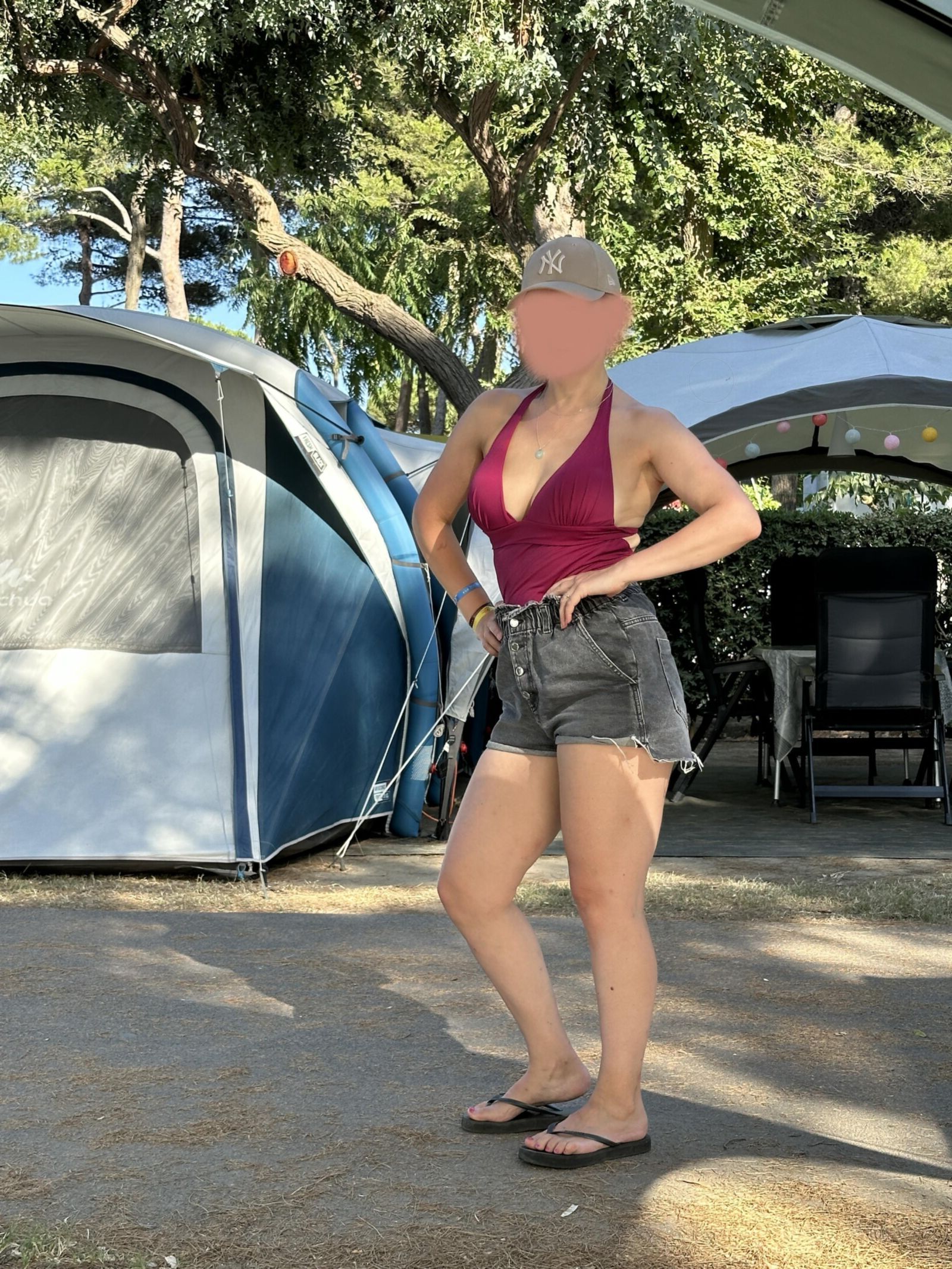 My wife showing her boobs in sexy swimsuit on holidays