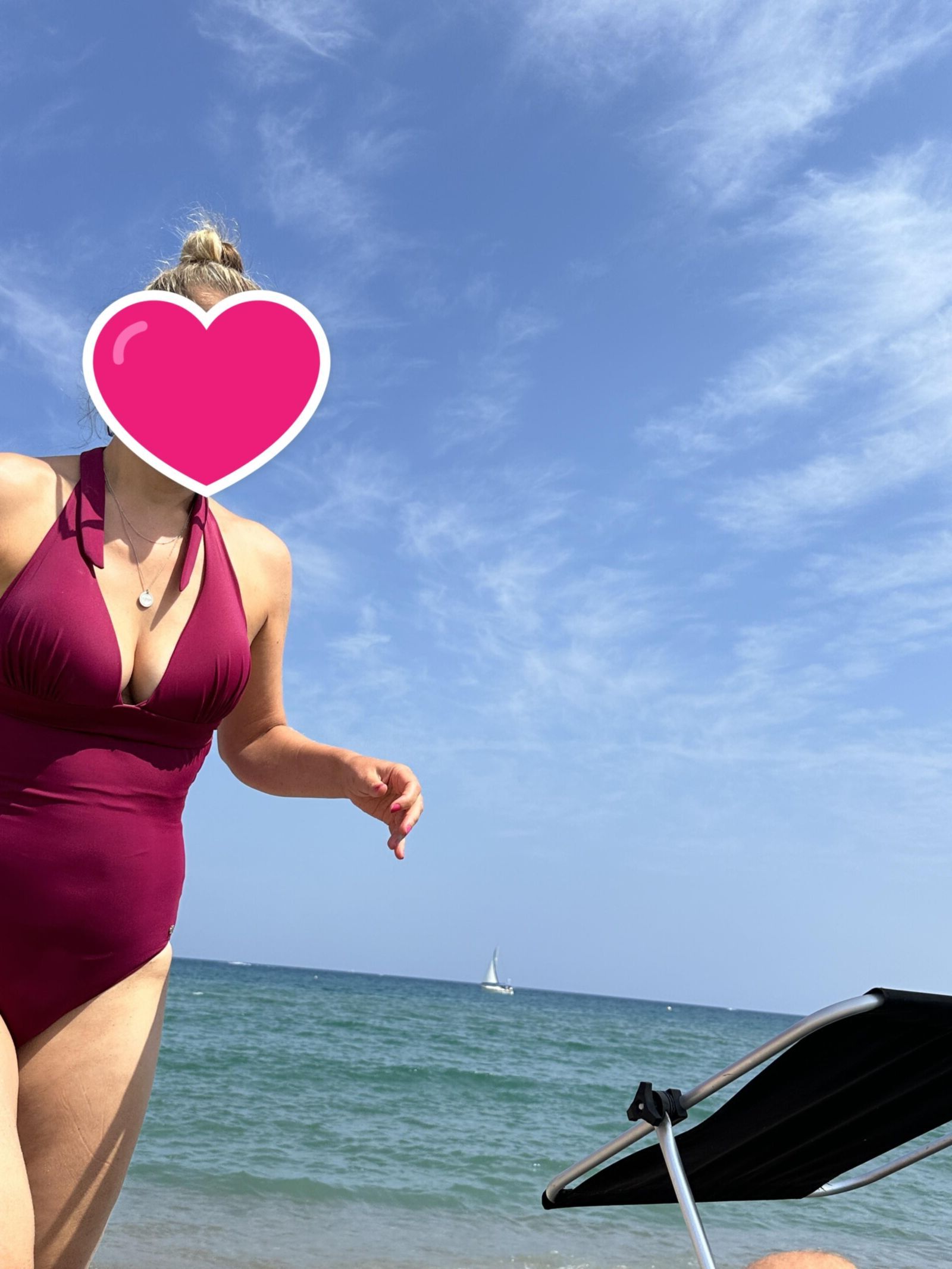 My wife showing her boobs in sexy swimsuit on holidays