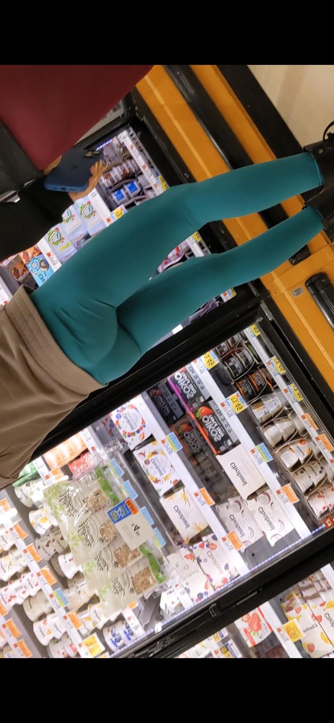 Mom and Daughter in Leggings in Grocery Store