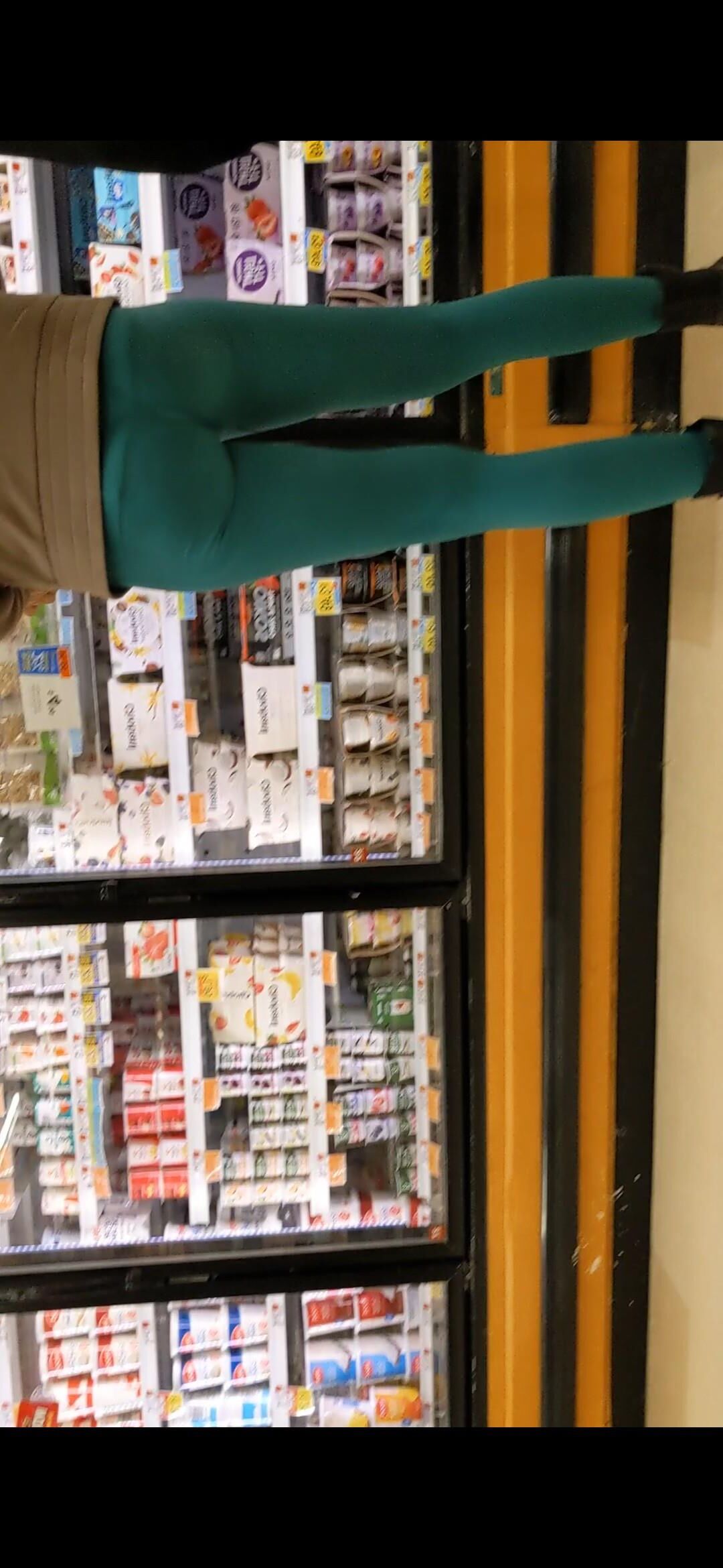 Mom and Daughter in Leggings in Grocery Store