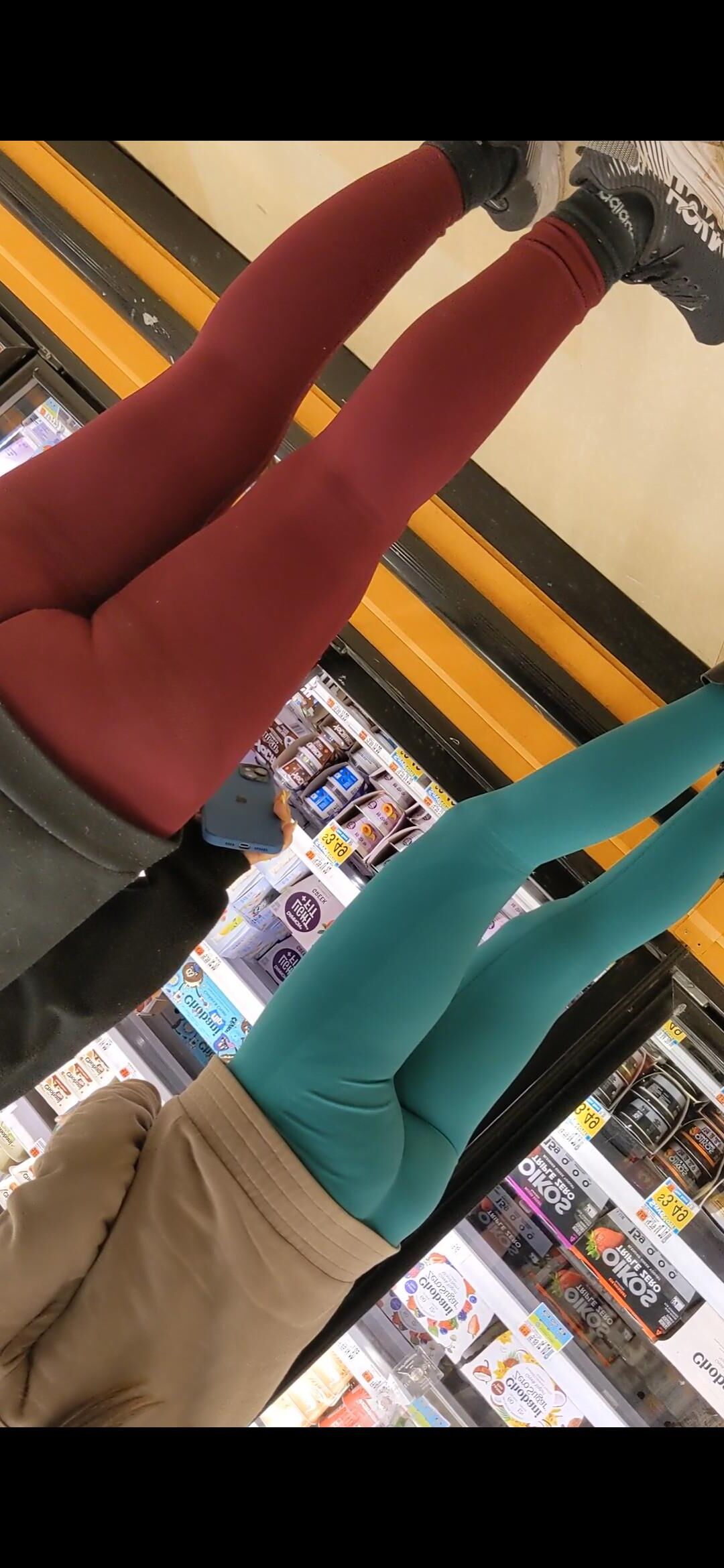 Mom and Daughter in Leggings in Grocery Store