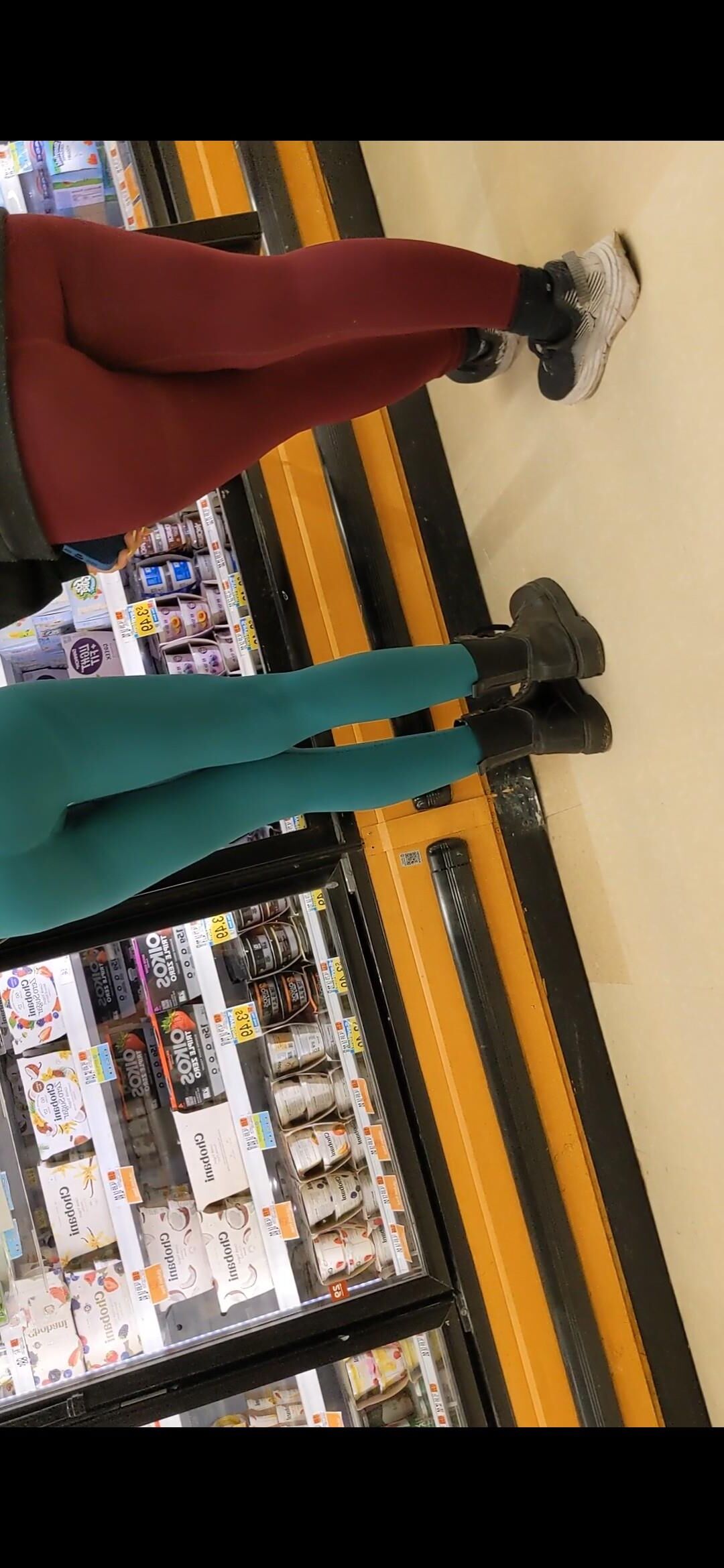 Mom and Daughter in Leggings in Grocery Store