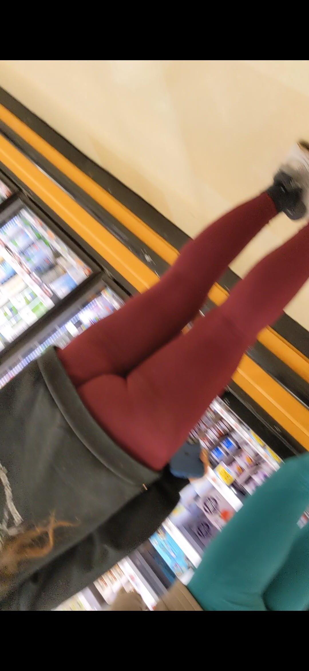 Mom and Daughter in Leggings in Grocery Store