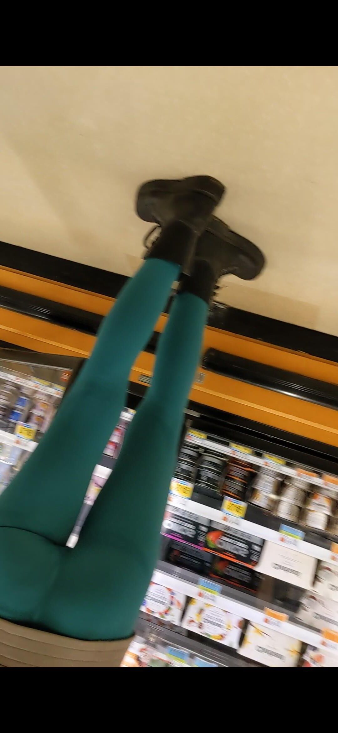 Mom and Daughter in Leggings in Grocery Store