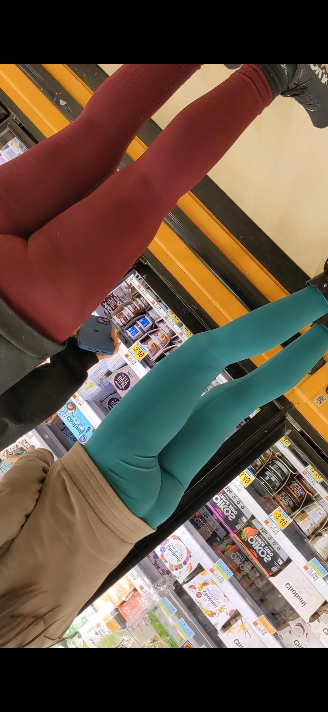 Mom and Daughter in Leggings in Grocery Store