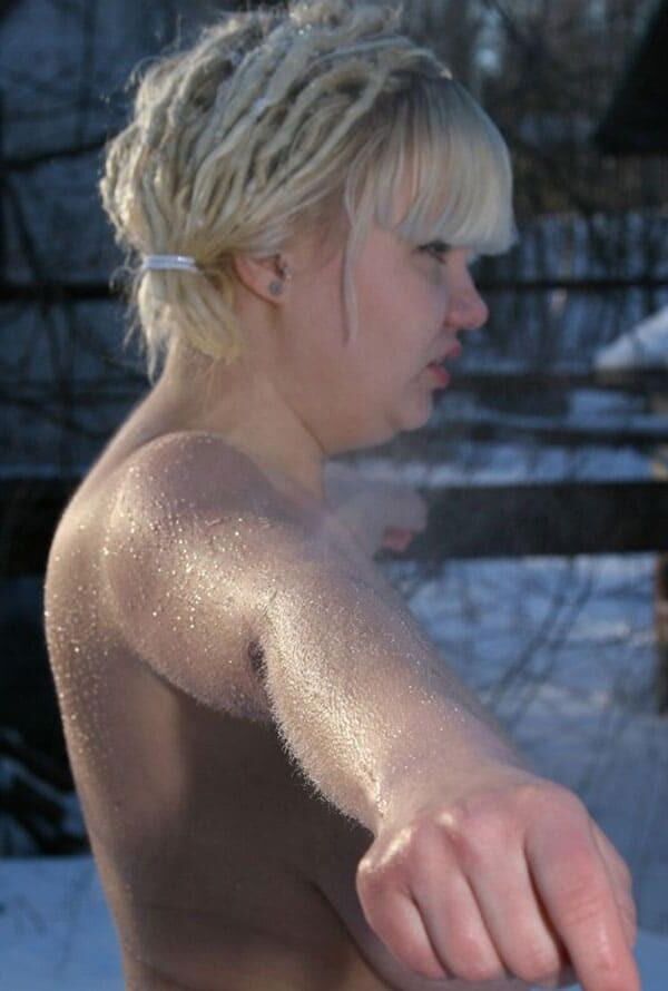 Blonde girl on a frost