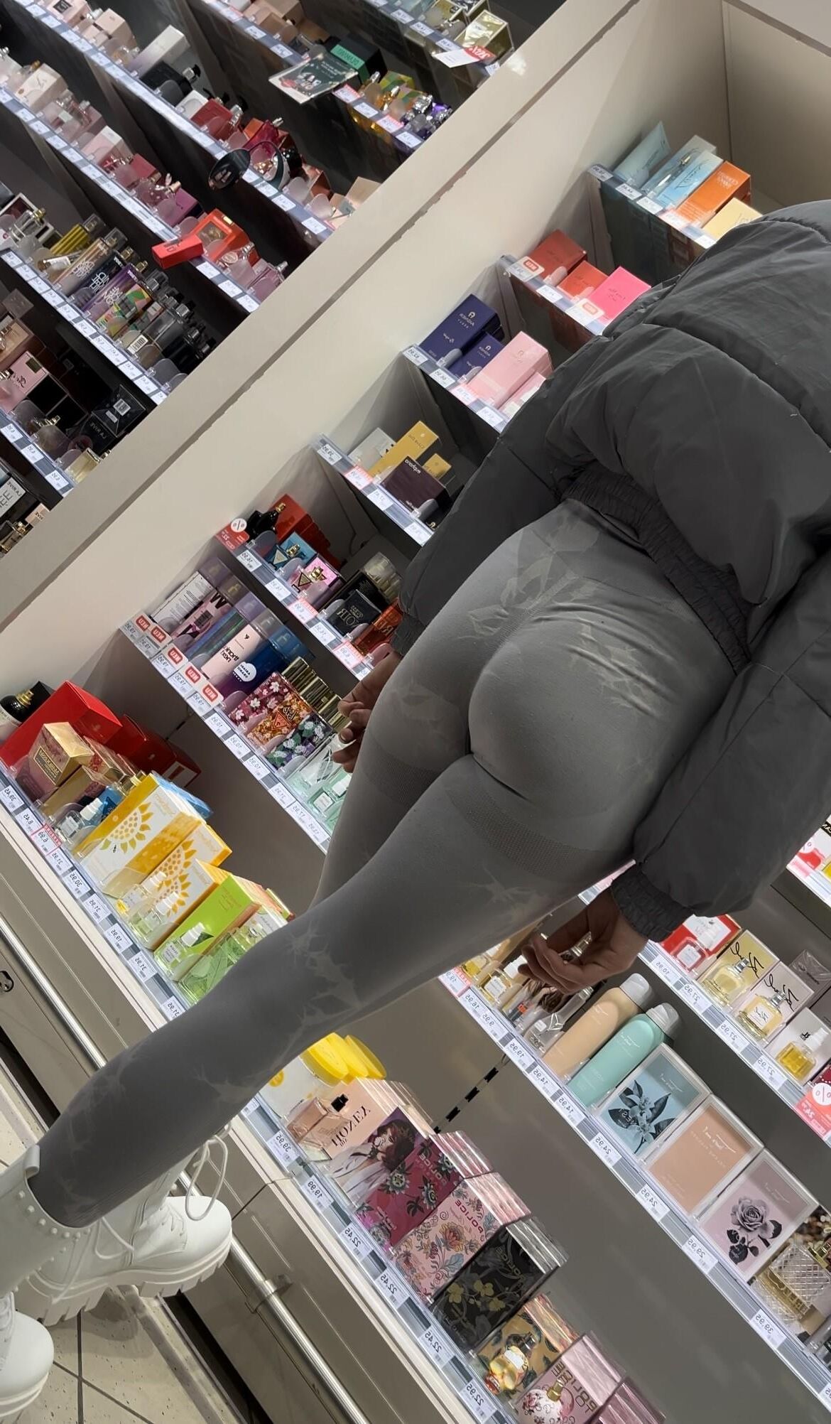 skinny teen in tight leggings bending over