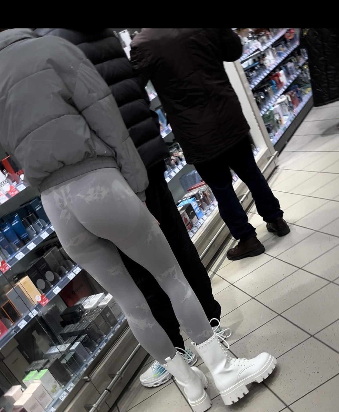 skinny teen in tight leggings bending over