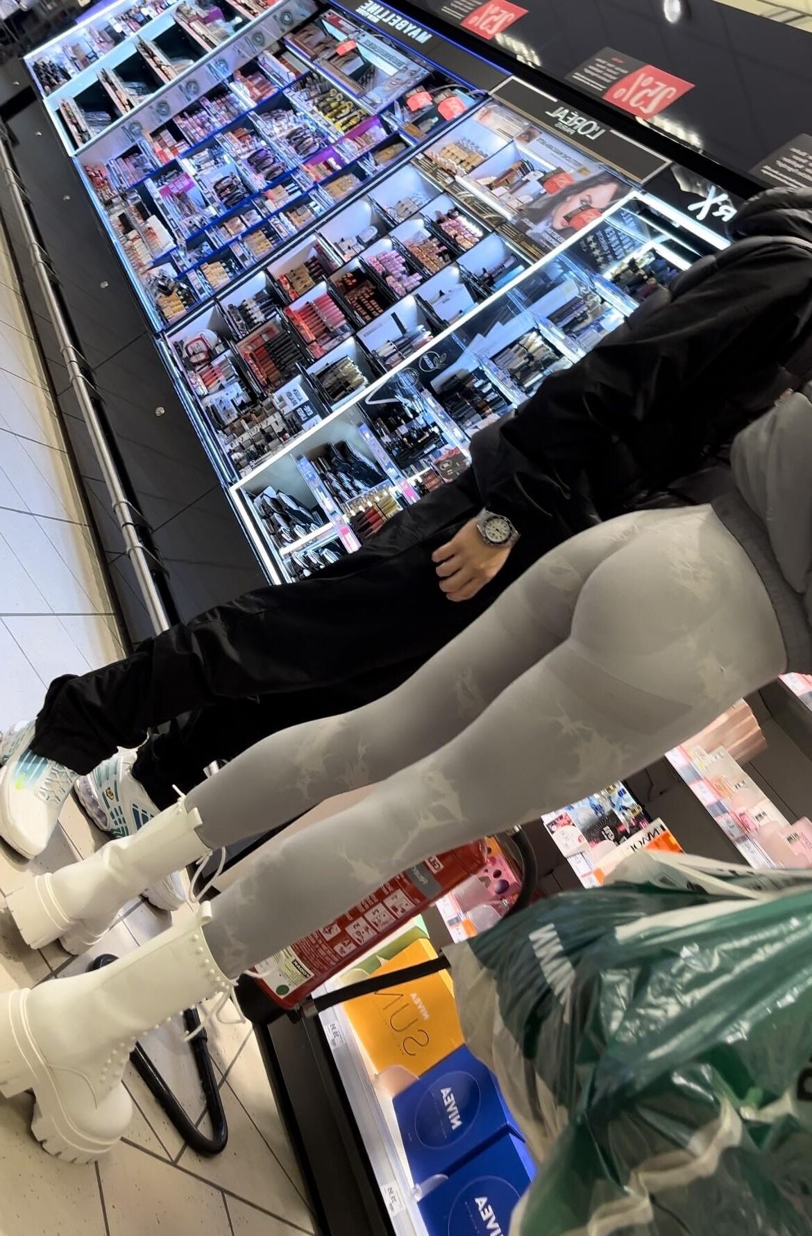 skinny teen in tight leggings bending over