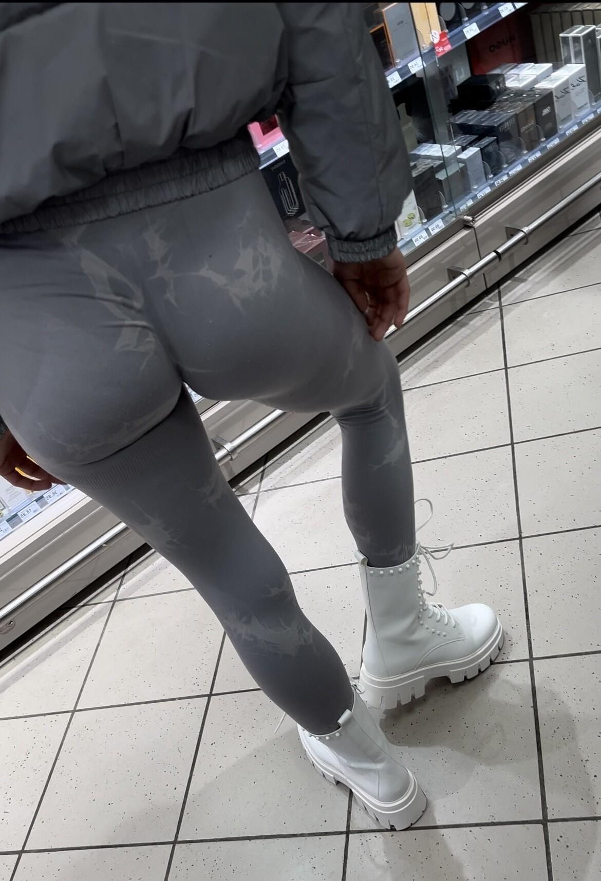 skinny teen in tight leggings bending over