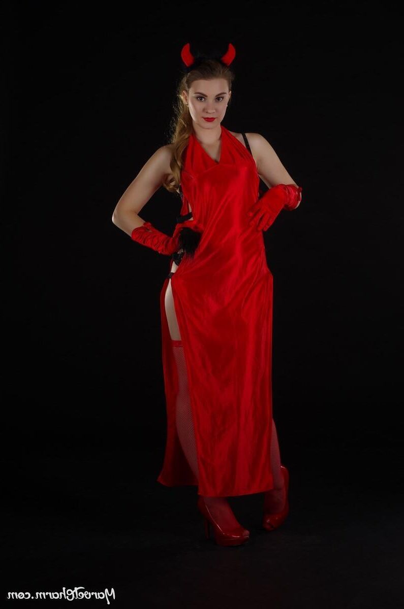 Marvelous Monica devilish red witch too hot to keep her dress 