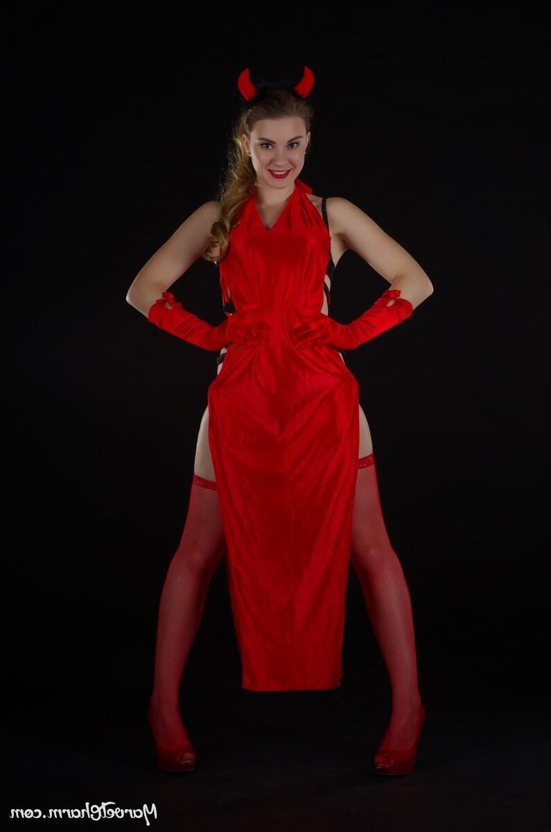 Marvelous Monica devilish red witch too hot to keep her dress 