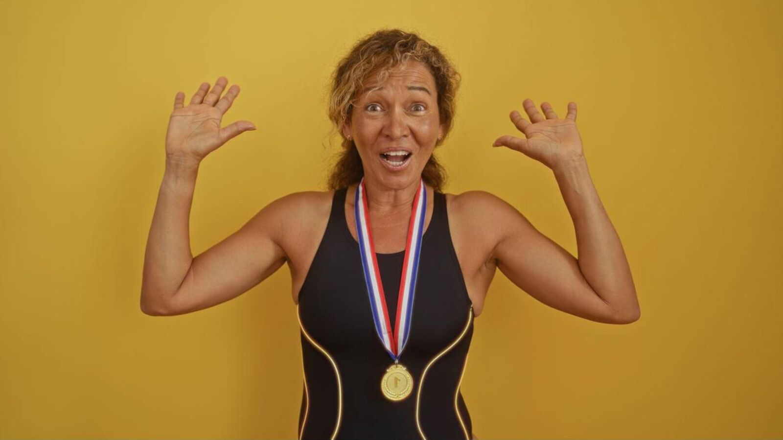 Hot Sexy Milf in Swimsuit and Gold Medal Photo Shoot