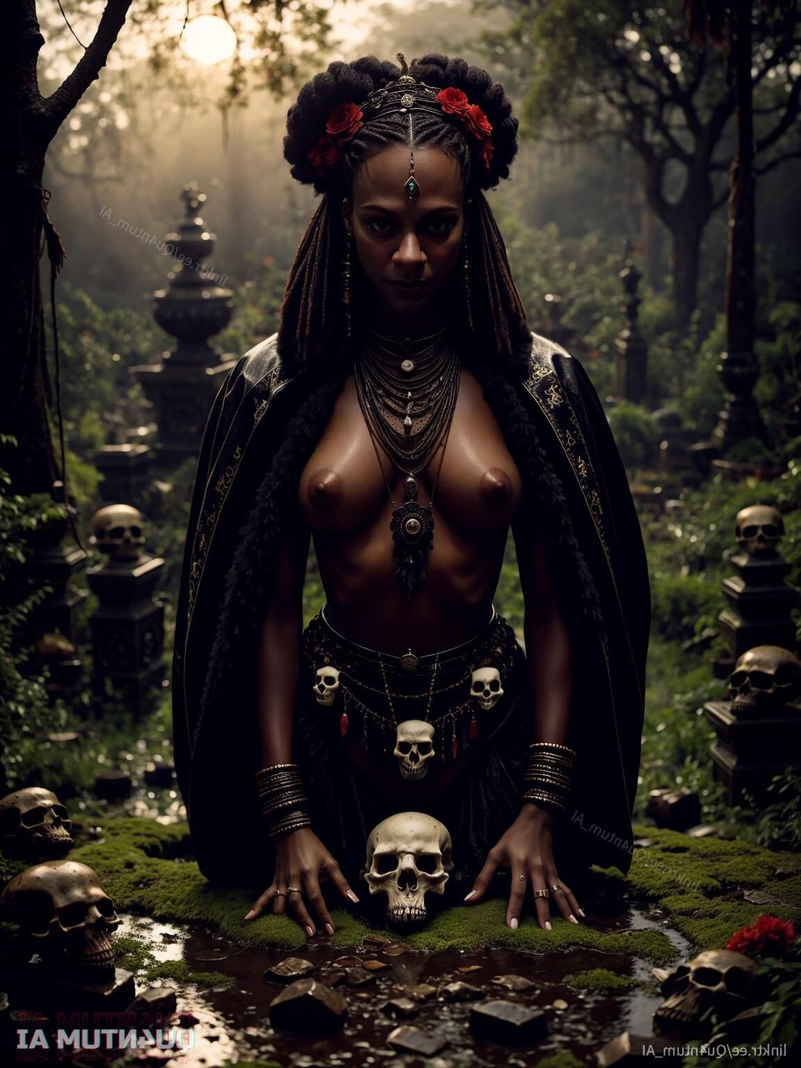 AI Zoe Saldana # Voodoo Priestess Halloween Horror Dark Magic