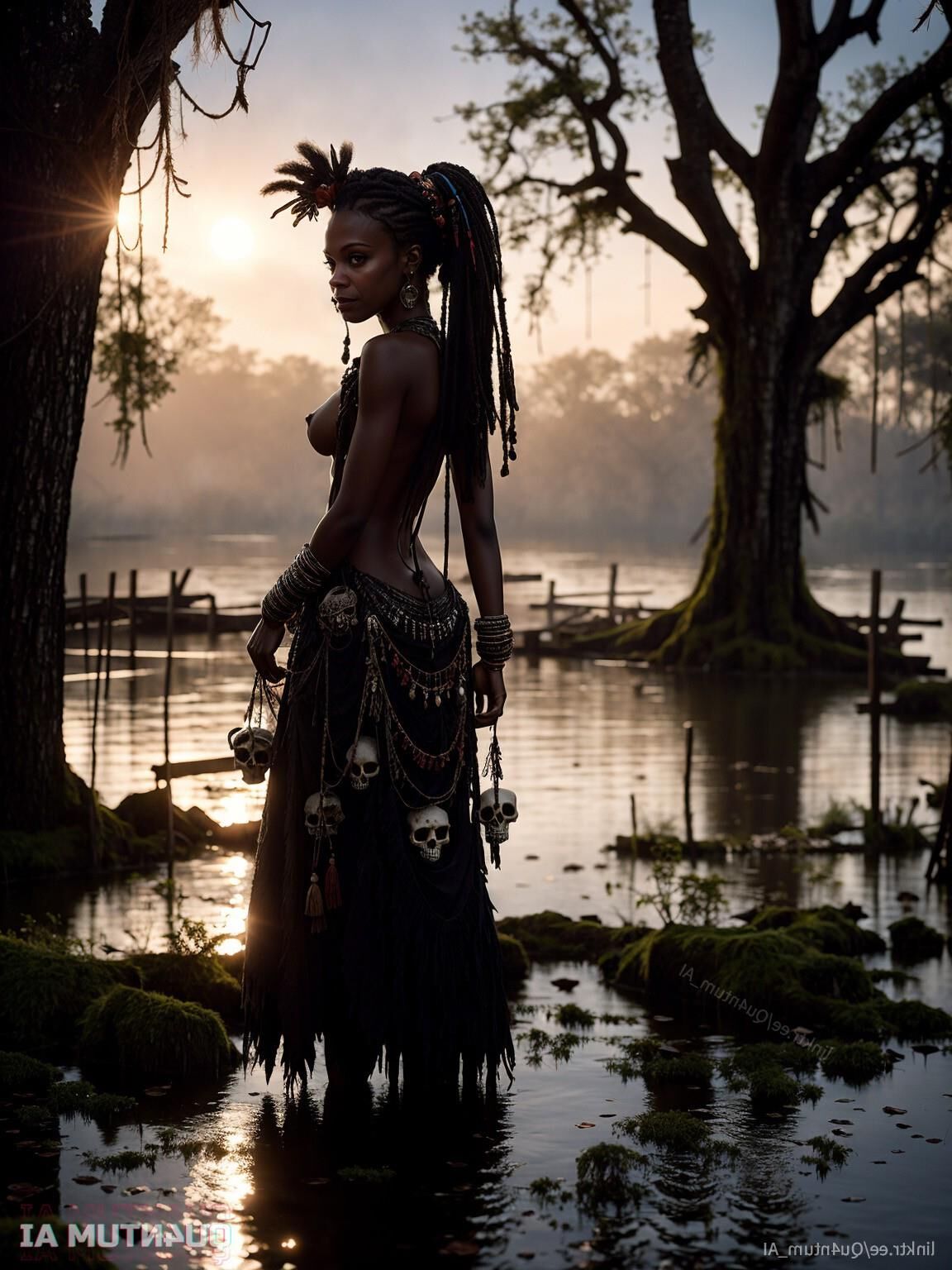 AI Zoe Saldana # Voodoo Priestess Halloween Horror Dark Magic