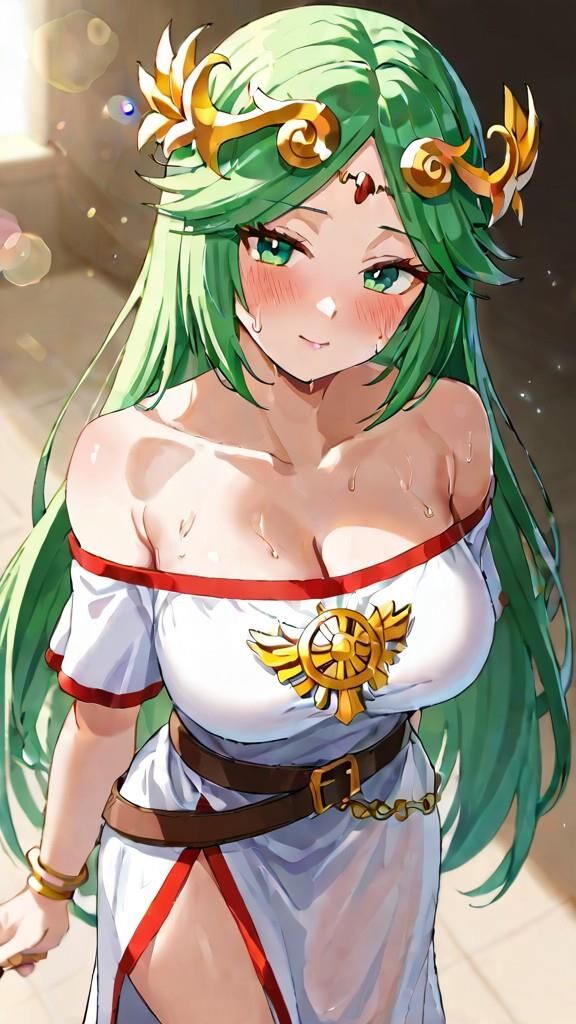 Palutena (Kid Icarus) Chica cosplay divirtiéndose con la perra