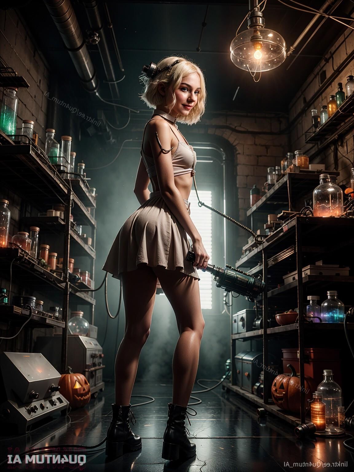 AI Emma Myers # Mad Scientist Halloween Steampunk Laboratory