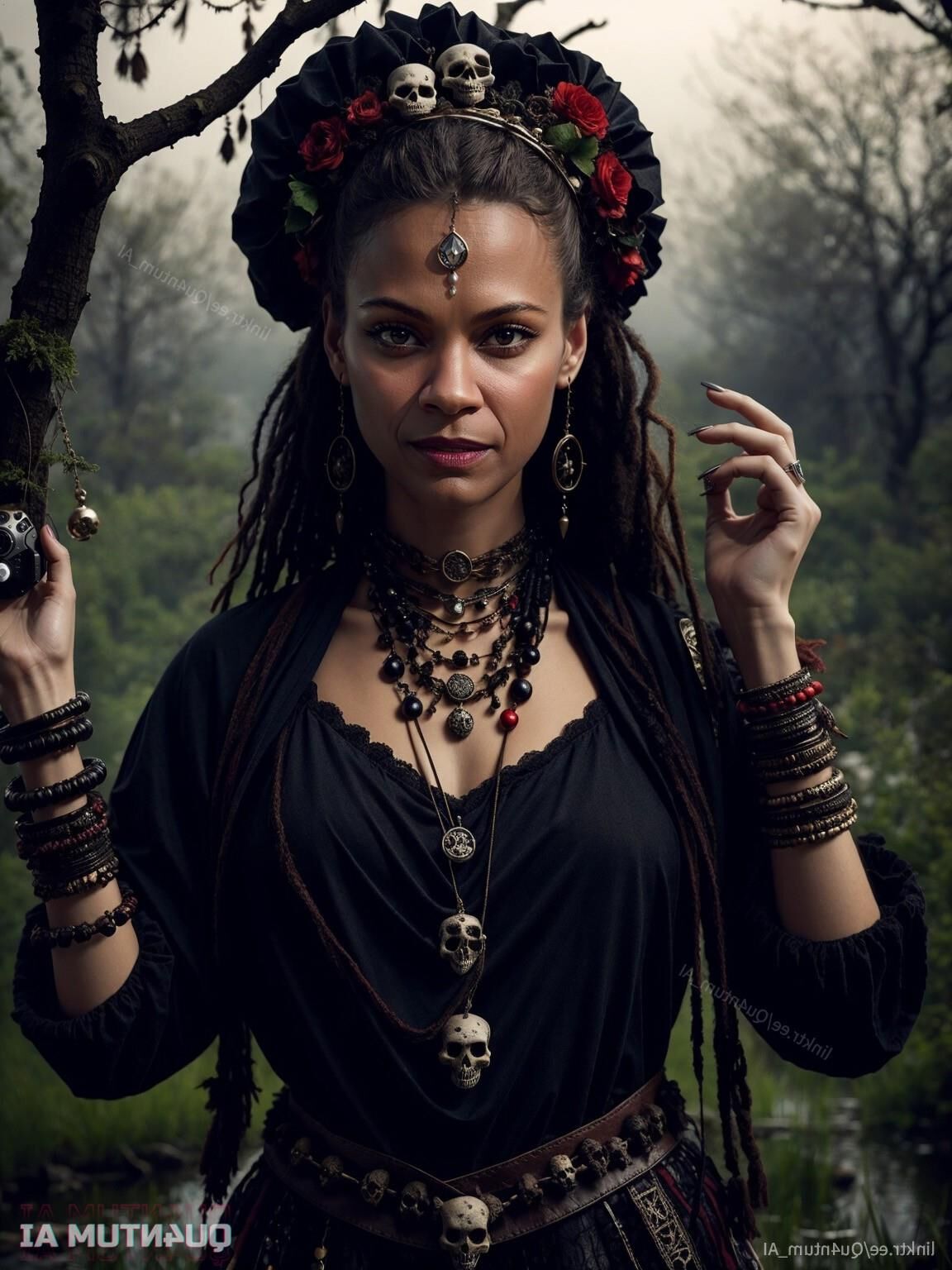 AI Zoe Saldana # Voodoo Priestess Halloween Horror Dark Magic