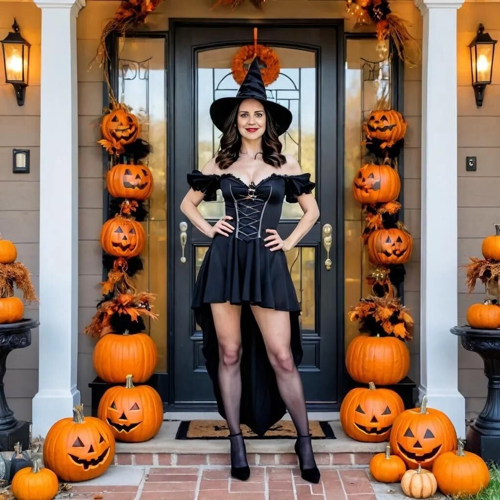 AI brunette wife on Halloween