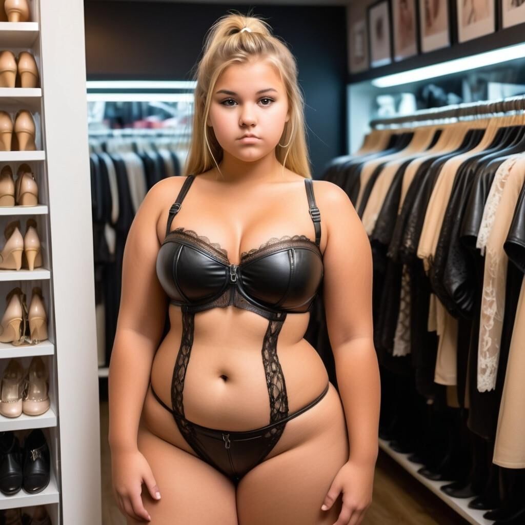 AI Generated 57. Leather lingerie shopping with her step-dad