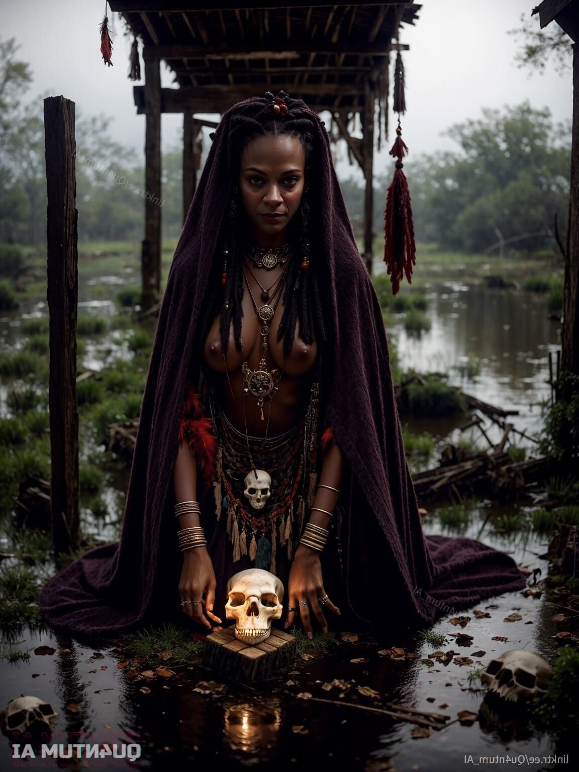 AI Zoe Saldana # Voodoo Priestess Halloween Horror Dark Magic