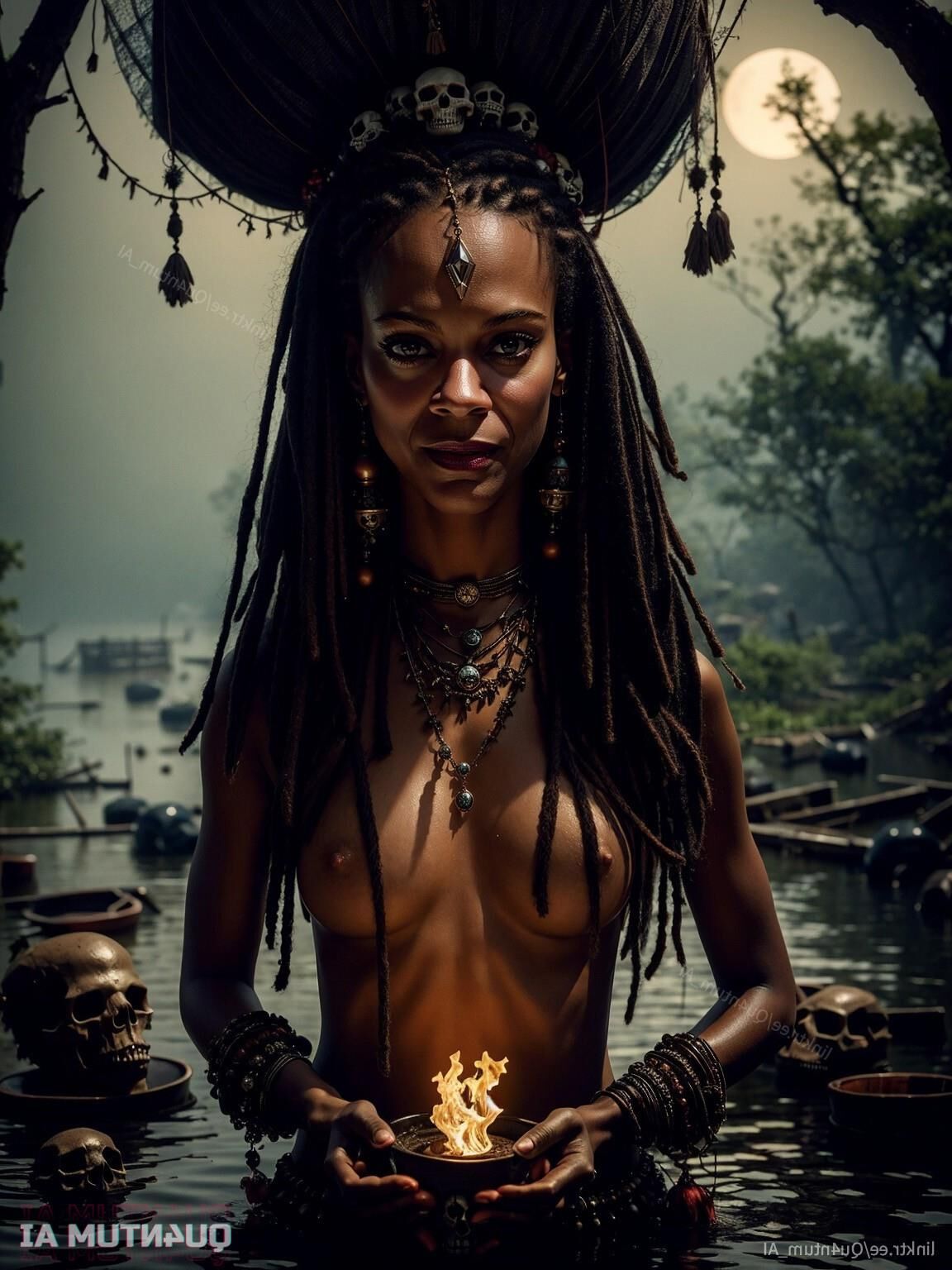 AI Zoe Saldana # Voodoo Priestess Halloween Horror Dark Magic