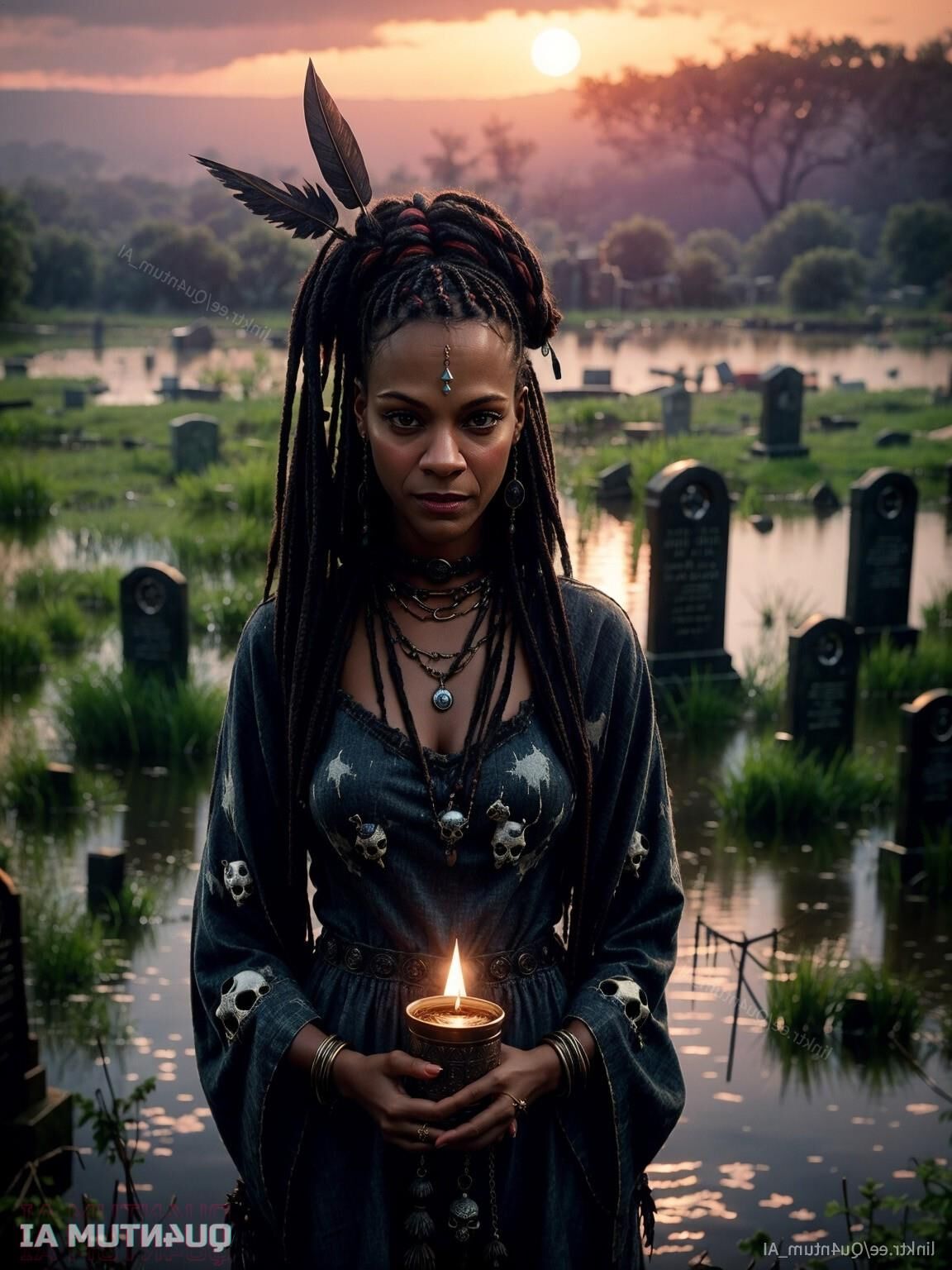 AI Zoe Saldana # Voodoo Priestess Halloween Horror Dark Magic