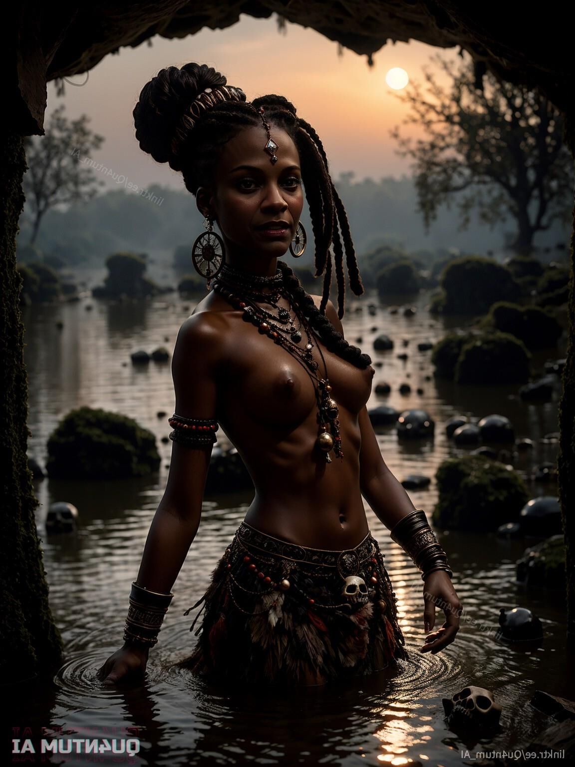 AI Zoe Saldana # Voodoo Priestess Halloween Horror Dark Magic