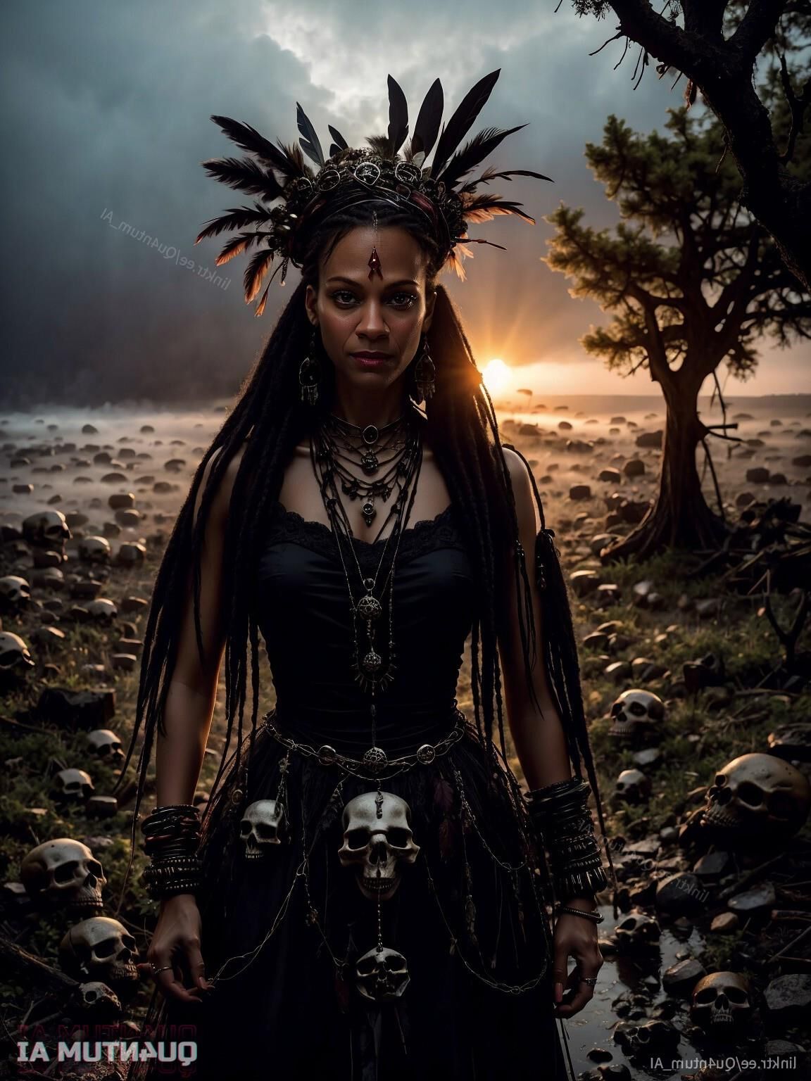 AI Zoe Saldana # Voodoo Priestess Halloween Horror Dark Magic