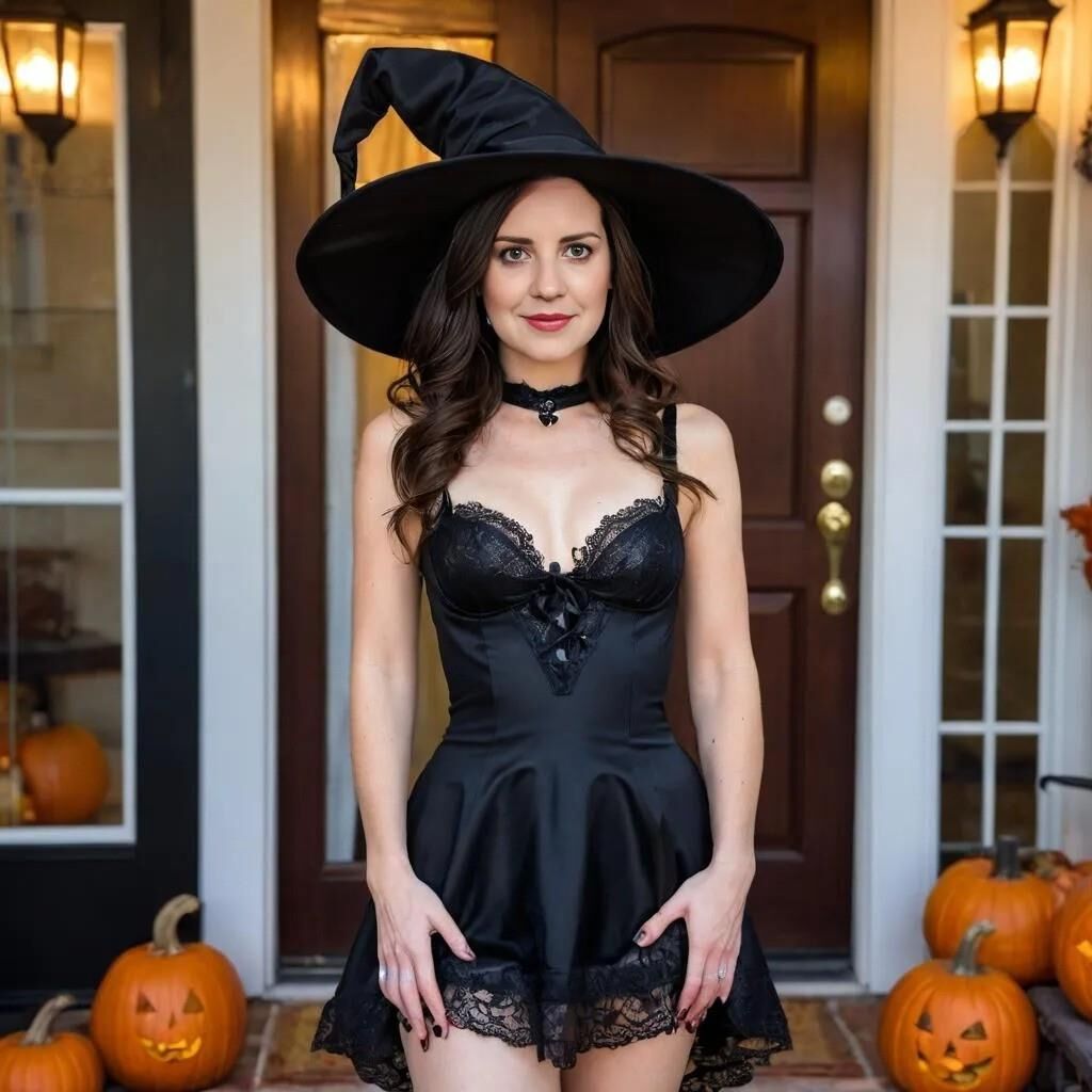 Esposa morena AI en Halloween