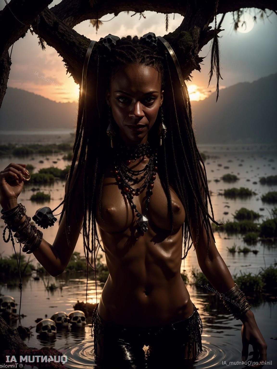 AI Zoe Saldana # Voodoo Priestess Halloween Horror Dark Magic