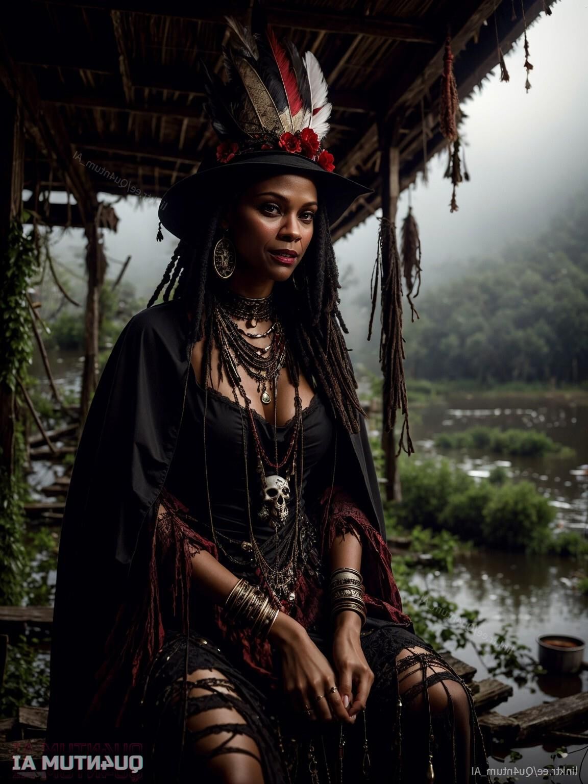 AI Zoe Saldana # Voodoo Priestess Halloween Horror Dark Magic