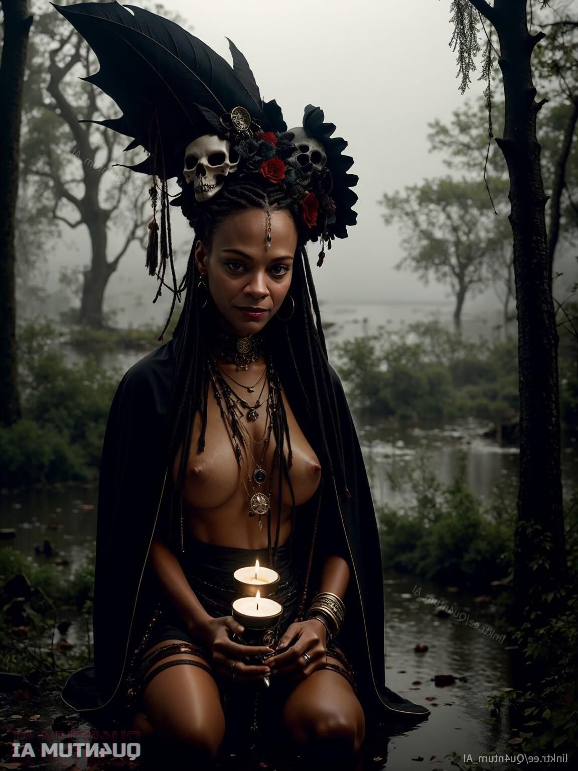 AI Zoe Saldana # Voodoo Priestess Halloween Horror Dark Magic