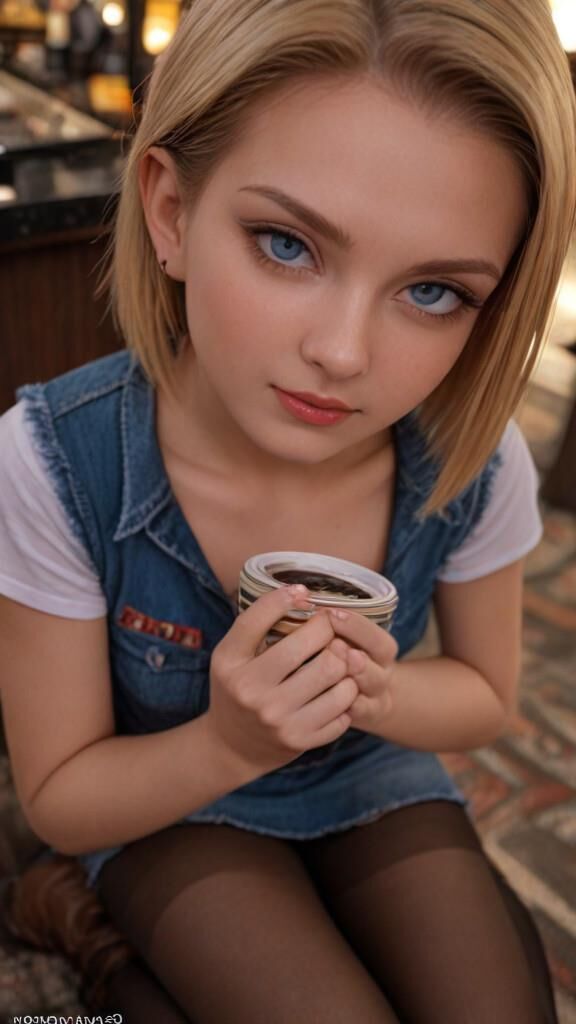 Android 18 (Dragonball) Cosplay Meetup In Coffee Shop.