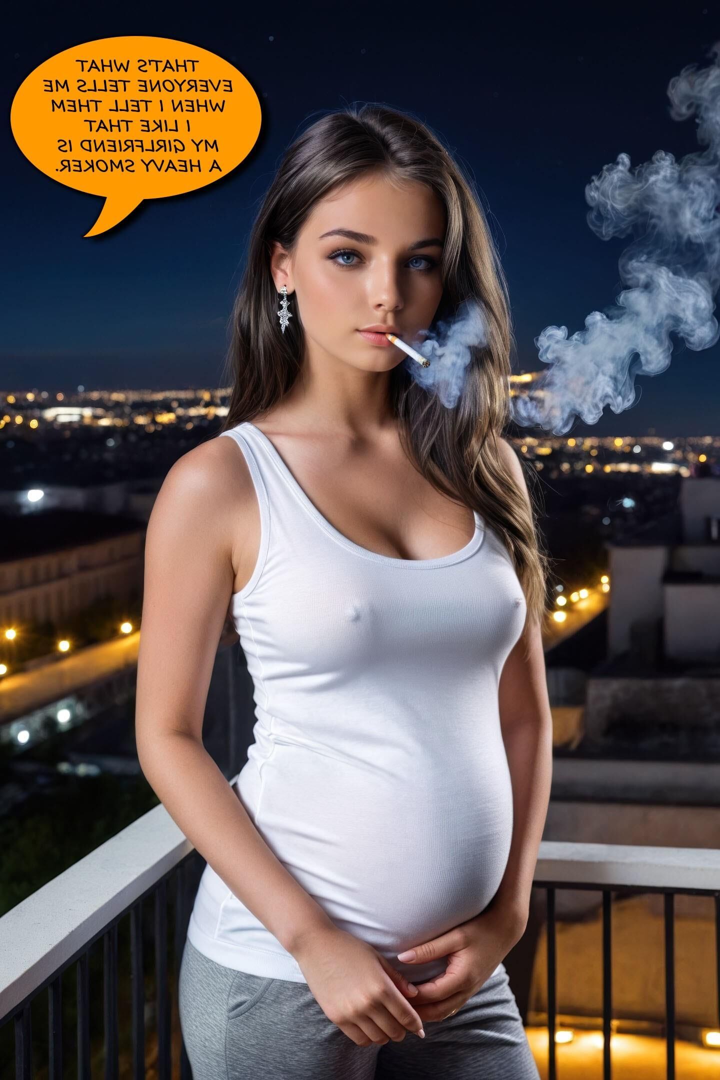 My pregnant girlfriend - night cigarette