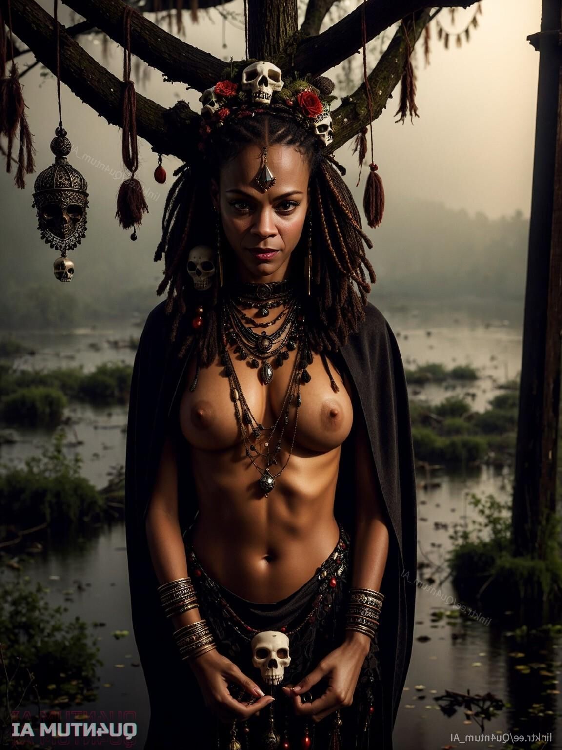 AI Zoe Saldana # Voodoo Priestess Halloween Horror Dark Magic